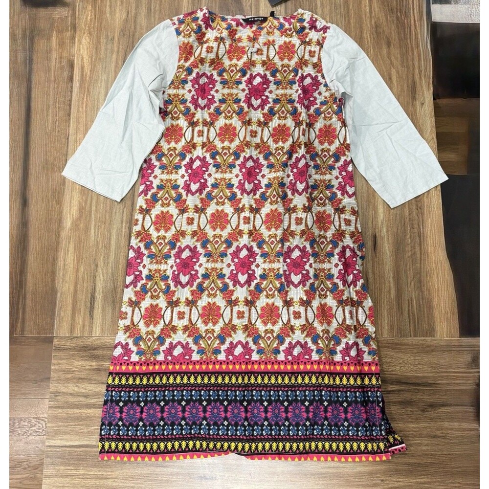 Melange NWT Multicolored 3/4 Sleeve Indian Shirt Dress Tunic Women Size Medium